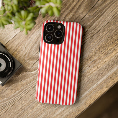 Tough Premium Poppy Red Stripes Phone Case Gift for Her - For Apple iPhone 16 Pro Max 16e iPhone 15 Pro iPhone Iphone 14 Plus 13 Pro 12 SE XR - Studio40ParkLane
