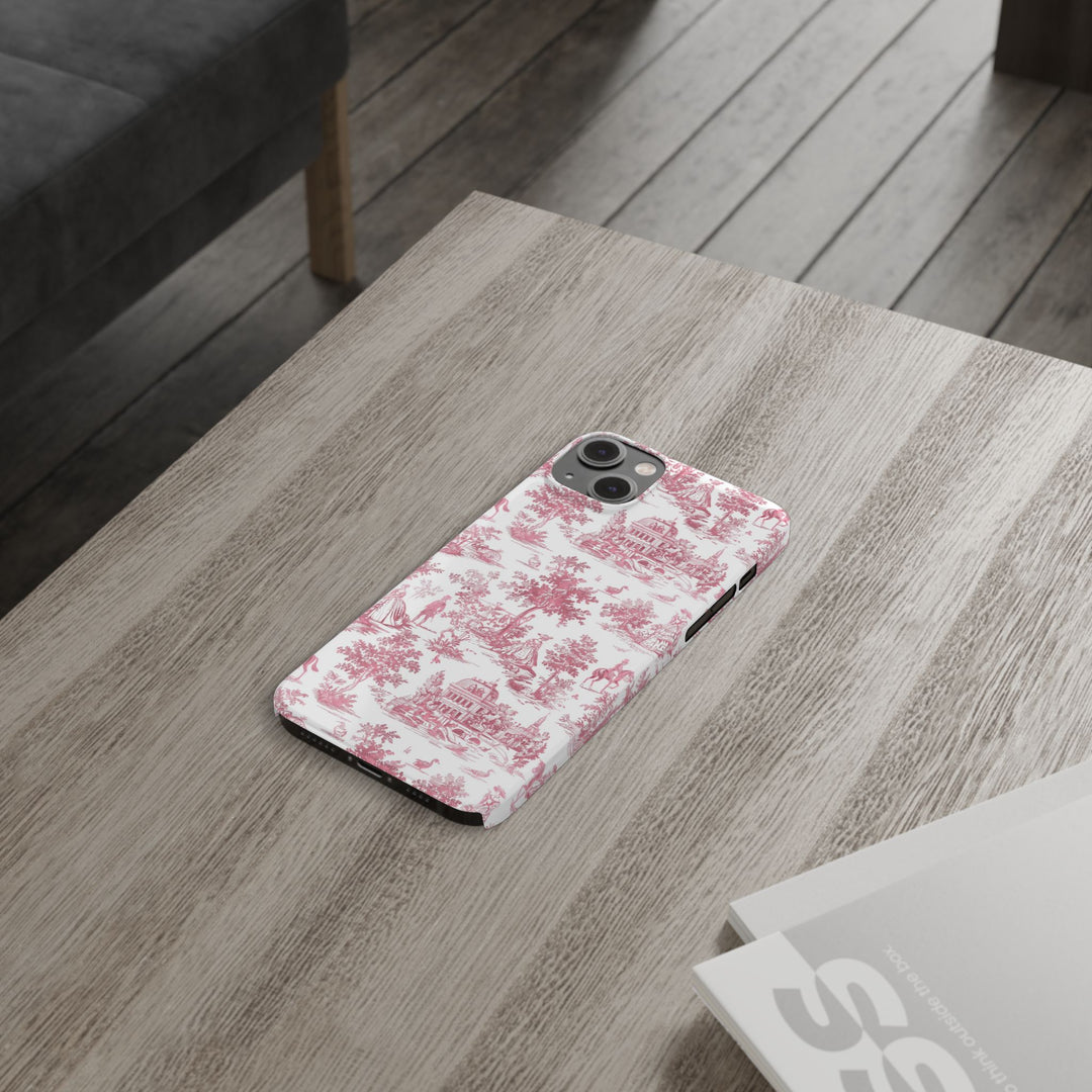 Slim Pink Vintage French Toile Cute Phone Cases for Iphone 16 Pro Max | iPhone 15 Case | iPhone 15 Pro Max Case, Iphone 14, Iphone 14 Pro Max, Iphone 13 12 11 8 7 - Studio40ParkLane