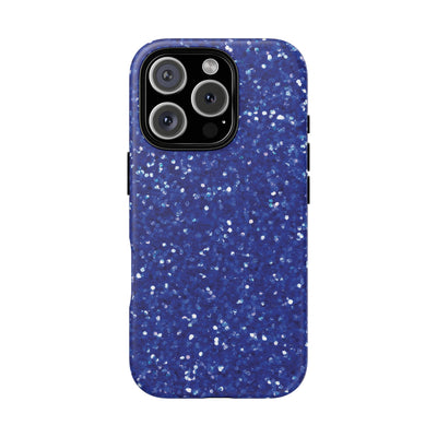 Chic Blue Faux Play on Glitter Effect Cute Phone Case, for IPhone 16 pro Max | Iphone 15, Iphone 14, IPhone 13 Case, 11 8 7, Samsung Galaxy S24, S23, S22, S21, 2 Layer Protection