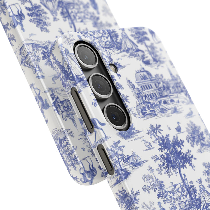 Sleek Snap Blue French Toile Cute Phone Case for iPhone 16 15 14 13 12 11 X Xs Max Xr Pro Plus Samsung Galaxy S24 S23 S22 S21 S20 Note Ultra