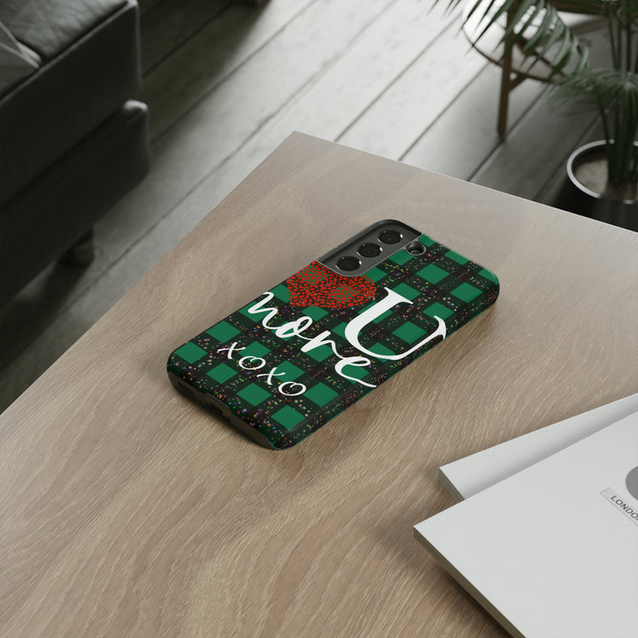 Cute Samsung Phone Cases, Designer Samsung Galaxy S23 Phone Case, Samsung S22 Case, Samsung S21 Case, Samsung S20 Case, Green Plaid Love You - Studio40ParkLane