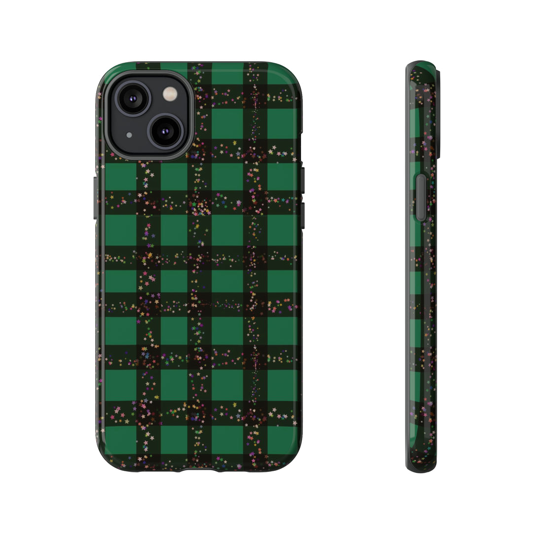 Cute IPhone Case | iPhone 15 Case | iPhone 15 Pro Max Case, Iphone 14 Case, Iphone 14 Pro Max Case IPhone Case for Art Lovers, Green Festive Plaid - Studio40ParkLane