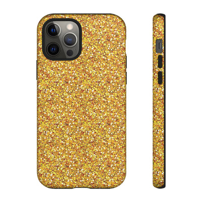 Chic Gold Faux Play on Glitter Effect Cute Phone Case, for IPhone 16 pro Max | Iphone 15, Iphone 14, IPhone 13 Case, 11 8 7, Samsung Galaxy S24, S23, S22, S21, 2 Layer Protection