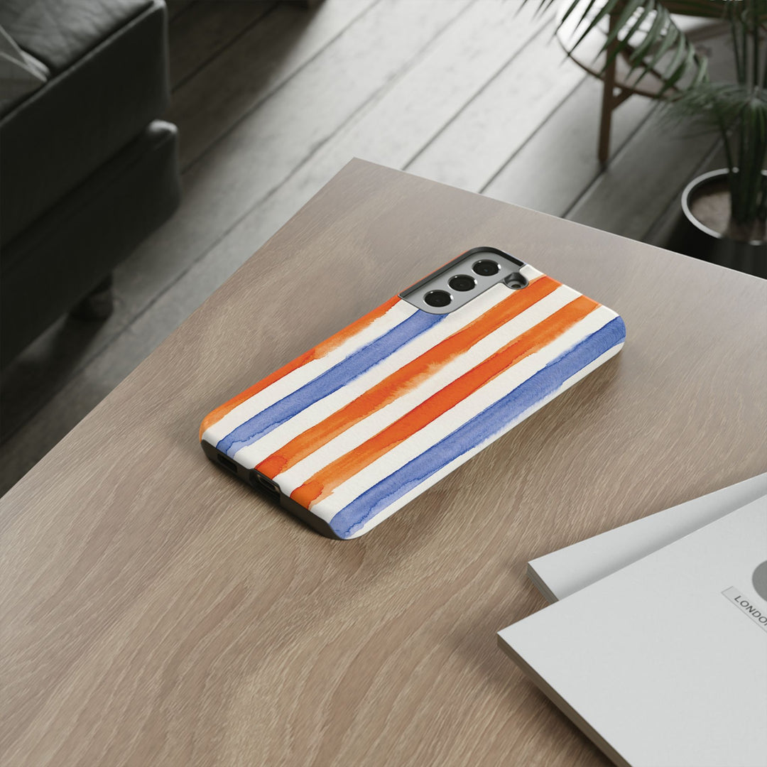 Tough Cute Blue Orange Stripes Phone Case, for IPhone 17 Pro Max | Iphone 17 Air, Iphone 16, IPhone 15, 14 13 12, Samsung Galaxy S26, S25, S24, S23 - Studio40ParkLane