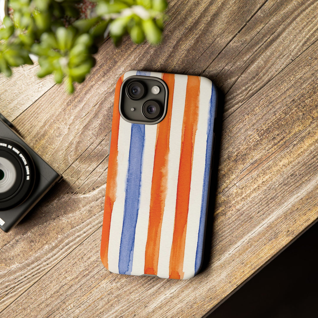Tough Cute Blue Orange Stripes Phone Case, for IPhone 17 Pro Max | Iphone 17 Air, Iphone 16, IPhone 15, 14 13 12, Samsung Galaxy S26, S25, S24, S23 - Studio40ParkLane