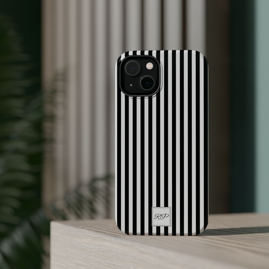 Custom Personalized Black White Striped Magsafe Phone Case for Iphone 17 - | iPhone 16 Pro Max Case | iPhone 15 Case Iphone 14 13 12 11 10 - Studio40ParkLane