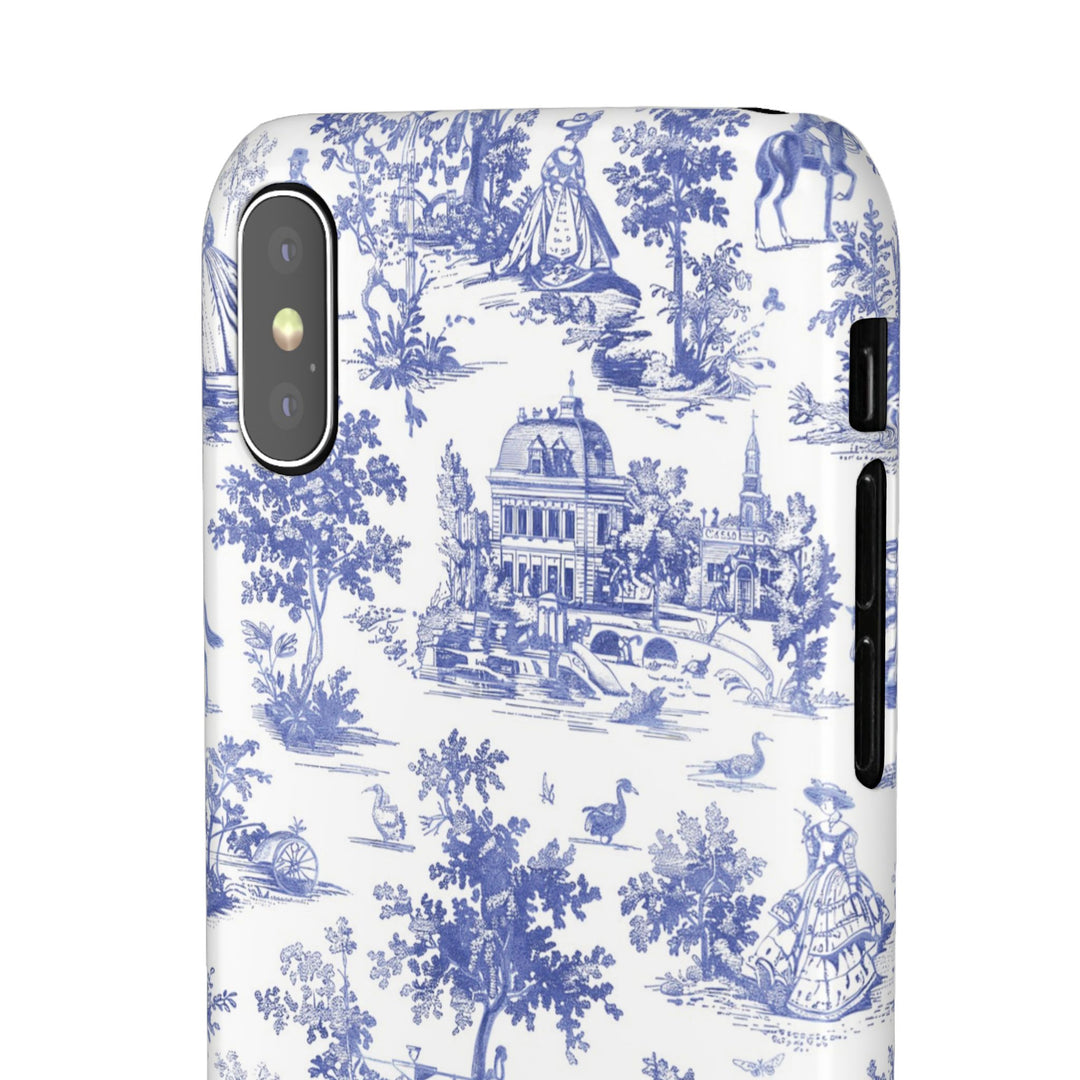 Sleek Snap Blue French Toile Cute Phone Case for iPhone 16 15 14 13 12 11 X Xs Max Xr Pro Plus Samsung Galaxy S24 S23 S22 S21 S20 Note Ultra