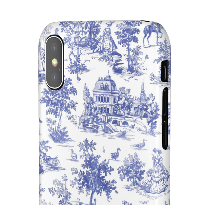 Sleek Snap Blue French Toile Cute Phone Case for iPhone 16 15 14 13 12 11 X Xs Max Xr Pro Plus Samsung Galaxy S24 S23 S22 S21 S20 Note Ultra