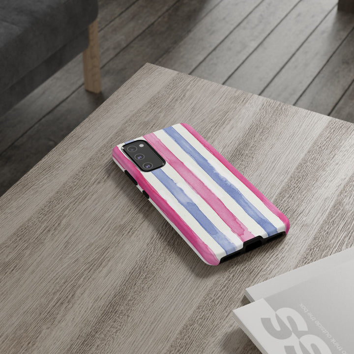 Tough Cute Pink Blue Stripes Phone Case, for IPhone 17 Pro Max | Iphone 17 Air, Iphone 16, IPhone 15, 14 13 12, Samsung Galaxy S26, S25, S24, S23 - Studio40ParkLane