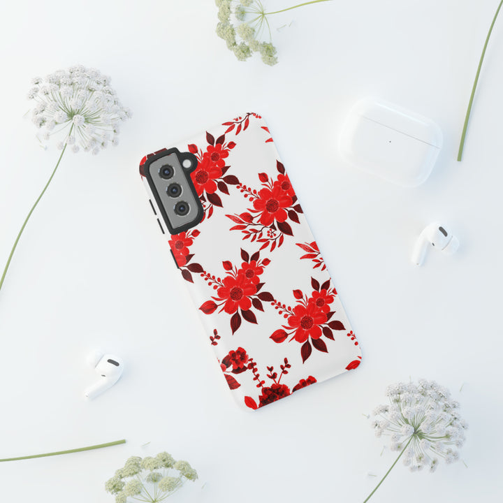 Cute Samsung Phone Case | Aesthetic Samsung Phone Case | Galaxy S23, S22, S21, S20 | Red White Flowers, Protective Phone Case - Studio40ParkLane