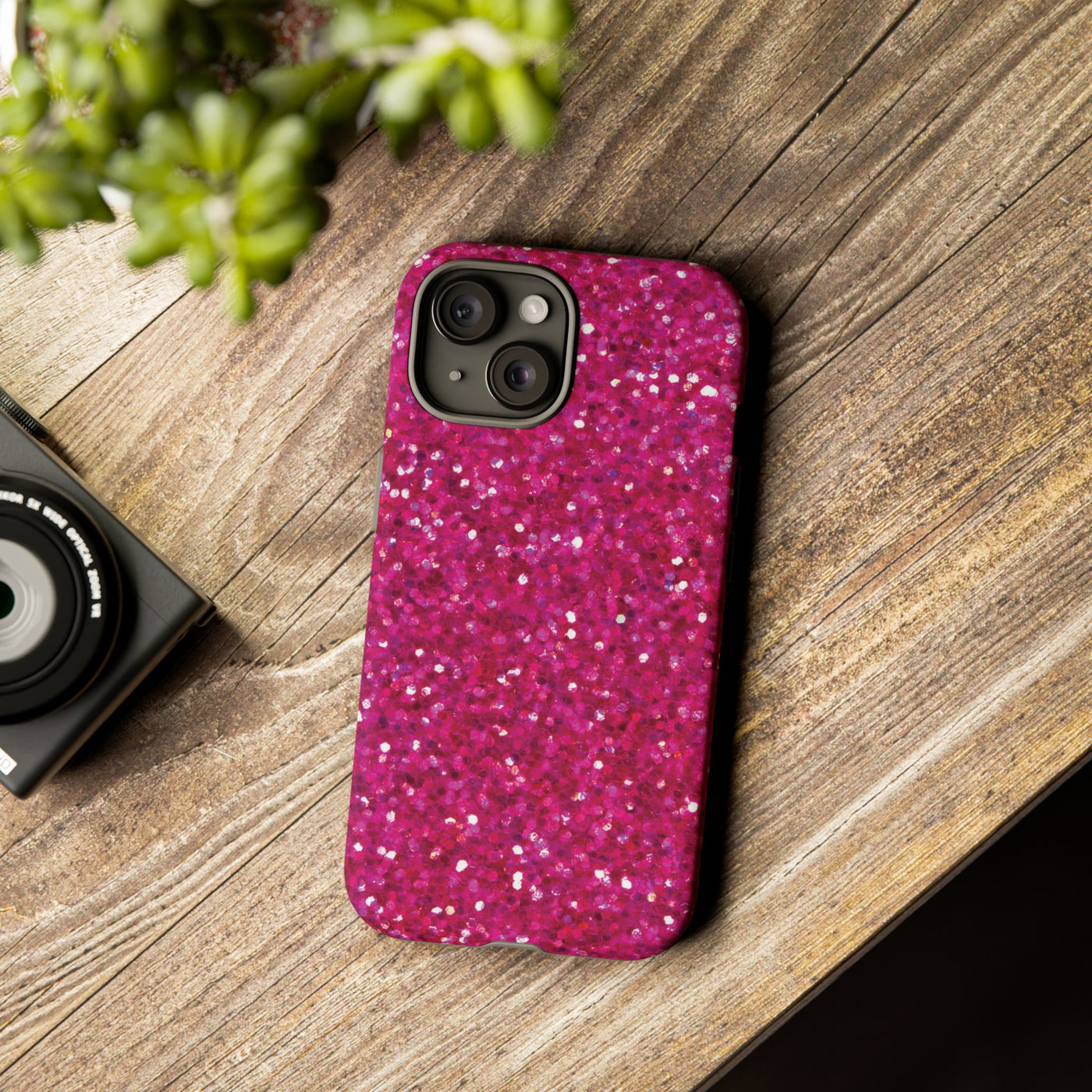 Chic Pink Faux Play on Glitter Effect Cute Phone Case, for IPhone 16 pro Max | Iphone 15, Iphone 14, IPhone 13 Case, 11 8 7, Samsung Galaxy S24, S23, S22, S21, 2 Layer Protection