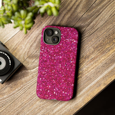 Chic Pink Faux Play on Glitter Effect Cute Phone Case, for IPhone 16 pro Max | Iphone 15, Iphone 14, IPhone 13 Case, 11 8 7, Samsung Galaxy S24, S23, S22, S21, 2 Layer Protection