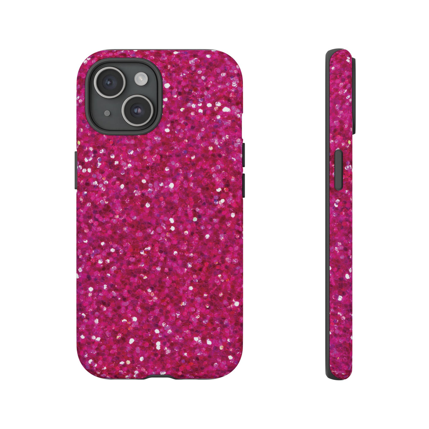 Chic Pink Faux Play on Glitter Effect Cute Phone Case, for IPhone 16 pro Max | Iphone 15, Iphone 14, IPhone 13 Case, 11 8 7, Samsung Galaxy S24, S23, S22, S21, 2 Layer Protection