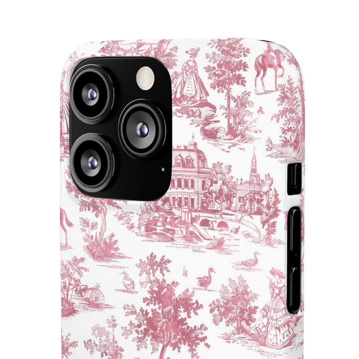 Sleek Snap Pink French Toile Cute Phone Case for iPhone 16 15 14 13 12 11 X Xs Max Xr Pro Plus Samsung Galaxy S24 S23 S22 S21 S20 Note Ultra