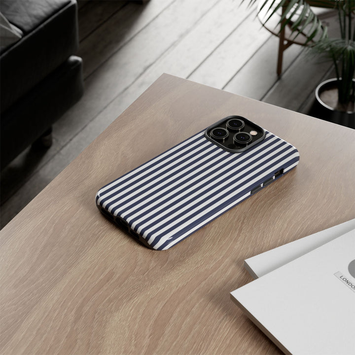 Tough Premium Navy Blue Stripes Phone Case Gift for Her - For Apple iPhone 16 Pro Max 16e iPhone 15 Pro iPhone Iphone 14 Plus 13 Pro 12 SE XR - Studio40ParkLane