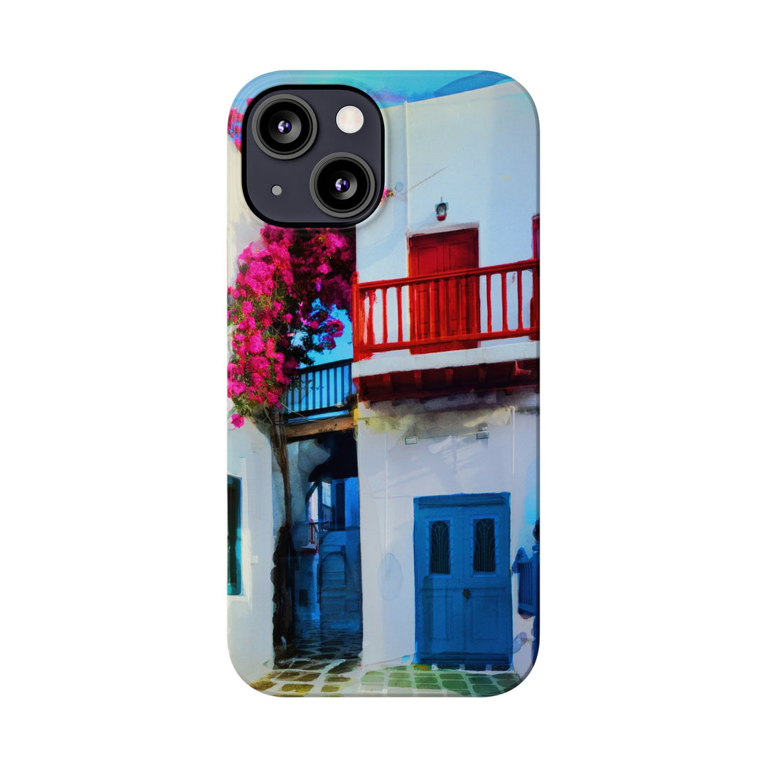 Slim Cute Phone Cases for Iphone | iPhone 15 Case | iPhone 15 Pro Max Case, Iphone 14, Iphone 14 Pro Max, Iphone 13, Colorful Greek Alley Watercolor - Studio40ParkLane