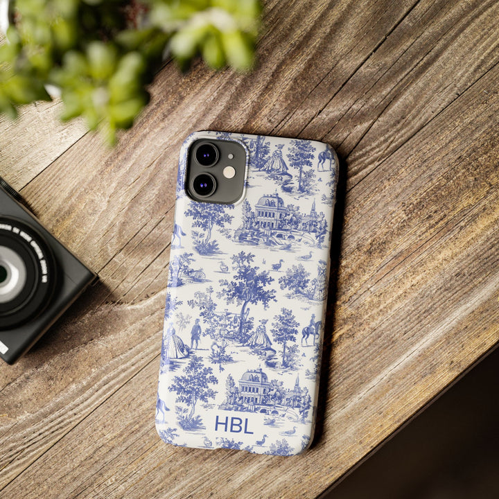 Slim Personalized Slim Blue Vintage French Toile Cute Phone Cases for Iphone 16 Pro Max | iPhone 15 Case | iPhone 15 Pro Max Case, Iphone 14, Iphone 14 Pro Max, Iphone 13 12 11 8 7 - Studio40ParkLane