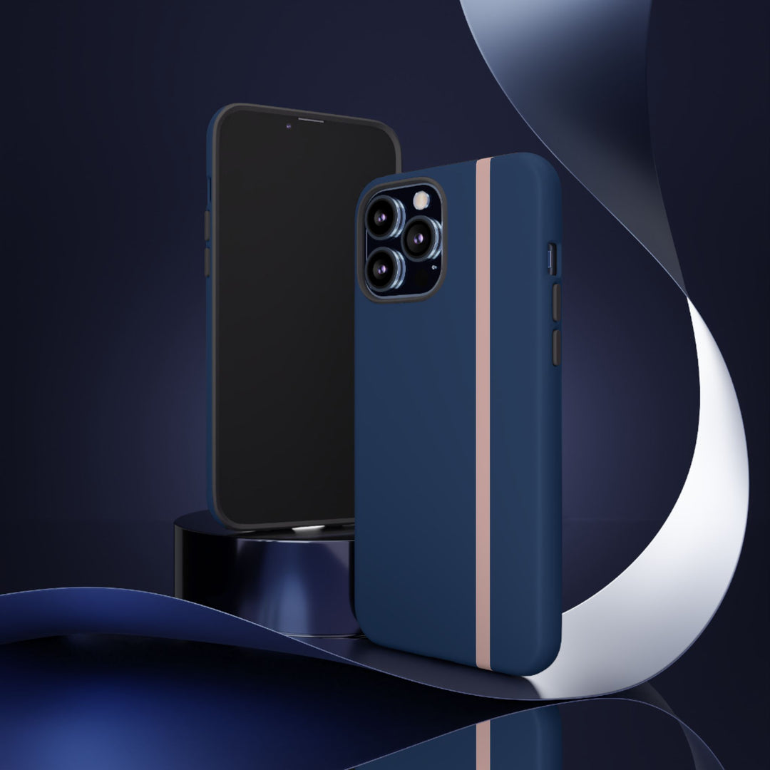 Tough Phone Case Navy Blue Orange Stripe iPhone 18 17 16 15 14 13 12 Pro Max Plus, Samsung Galaxy S26 S25 S24 Ultra Cute Preppy Sport - Studio40ParkLane