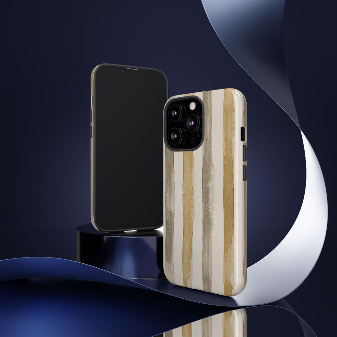 Tough Cute Brown Beige Stripes Phone Case, for IPhone 17 Pro Max | Iphone 17 Air, Iphone 16, IPhone 15, 14 13 12, Samsung Galaxy S26, S25, S24, S23 - Studio40ParkLane