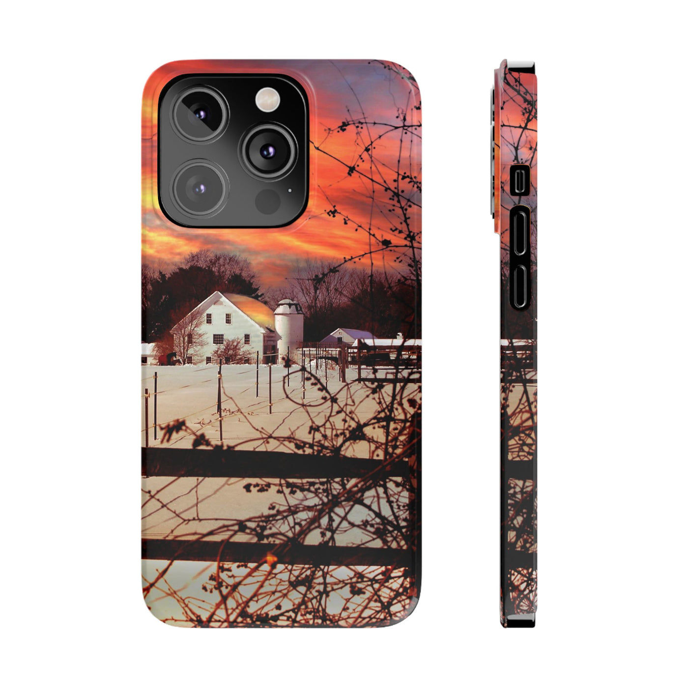 Slim Cute Phone Cases for Iphone - | iPhone 15 Case | iPhone 15 Pro Max Case, Iphone 14 Case, Iphone 14 Pro Max, Iphone 13, New England Winter Sunset