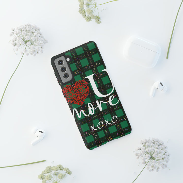 Cute Samsung Phone Cases, Designer Samsung Galaxy S23 Phone Case, Samsung S22 Case, Samsung S21 Case, Samsung S20 Case, Green Plaid Love You - Studio40ParkLane