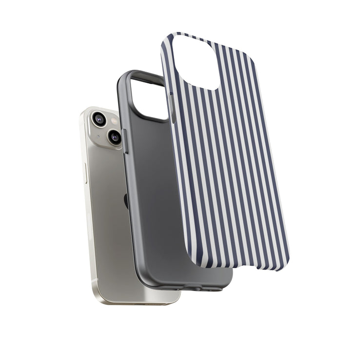 Tough Premium Navy Blue Stripes Phone Case Gift for Her - For Apple iPhone 16 Pro Max 16e iPhone 15 Pro iPhone Iphone 14 Plus 13 Pro 12 SE XR - Studio40ParkLane
