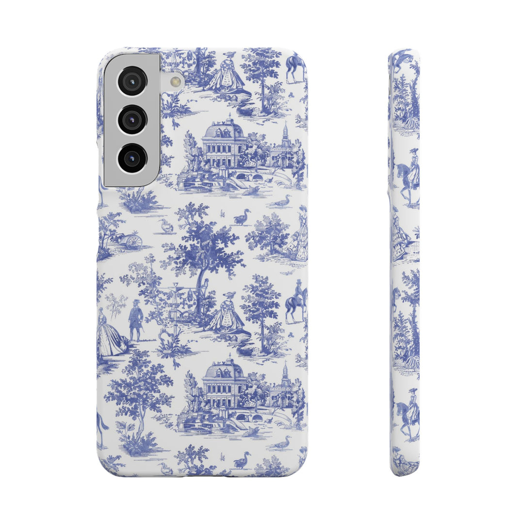 Sleek Snap Blue French Toile Cute Phone Case for iPhone 16 15 14 13 12 11 X Xs Max Xr Pro Plus Samsung Galaxy S24 S23 S22 S21 S20 Note Ultra