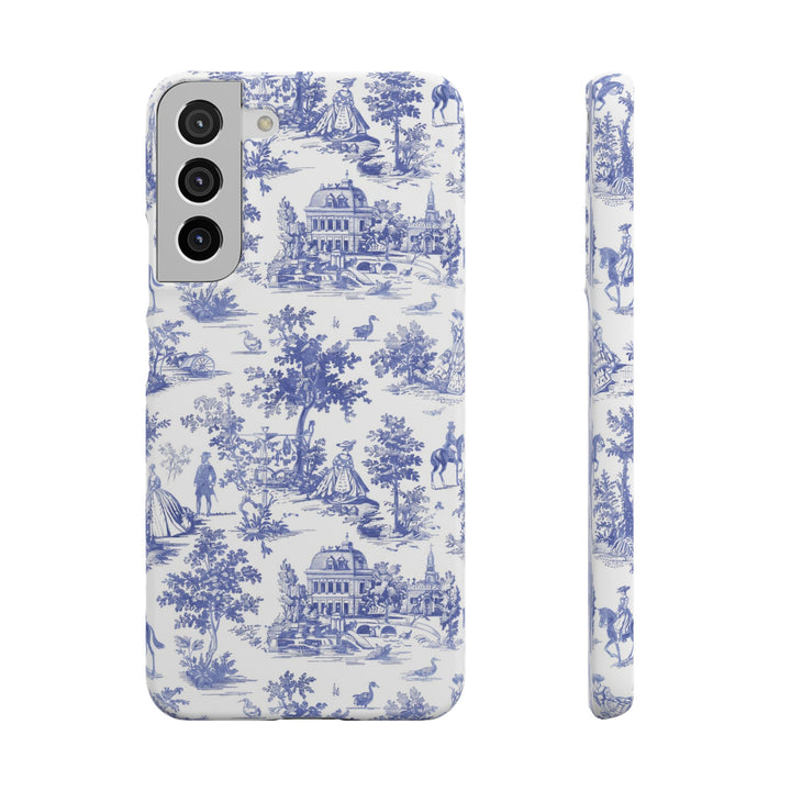 Sleek Snap Blue French Toile Cute Phone Case for iPhone 16 15 14 13 12 11 X Xs Max Xr Pro Plus Samsung Galaxy S24 S23 S22 S21 S20 Note Ultra