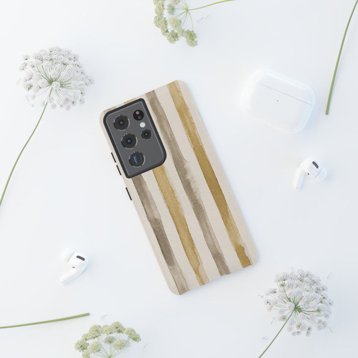 Tough Cute Brown Beige Stripes Phone Case, for IPhone 17 Pro Max | Iphone 17 Air, Iphone 16, IPhone 15, 14 13 12, Samsung Galaxy S26, S25, S24, S23 - Studio40ParkLane
