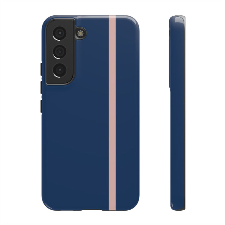 Tough Phone Case Navy Blue Orange Stripe iPhone 18 17 16 15 14 13 12 Pro Max Plus, Samsung Galaxy S26 S25 S24 Ultra Cute Preppy Sport - Studio40ParkLane