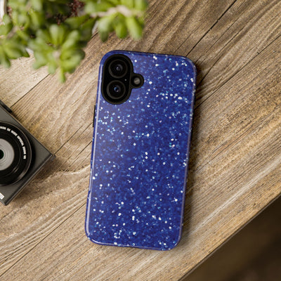 Chic Blue Faux Play on Glitter Effect Cute Phone Case, for IPhone 16 pro Max | Iphone 15, Iphone 14, IPhone 13 Case, 11 8 7, Samsung Galaxy S24, S23, S22, S21, 2 Layer Protection