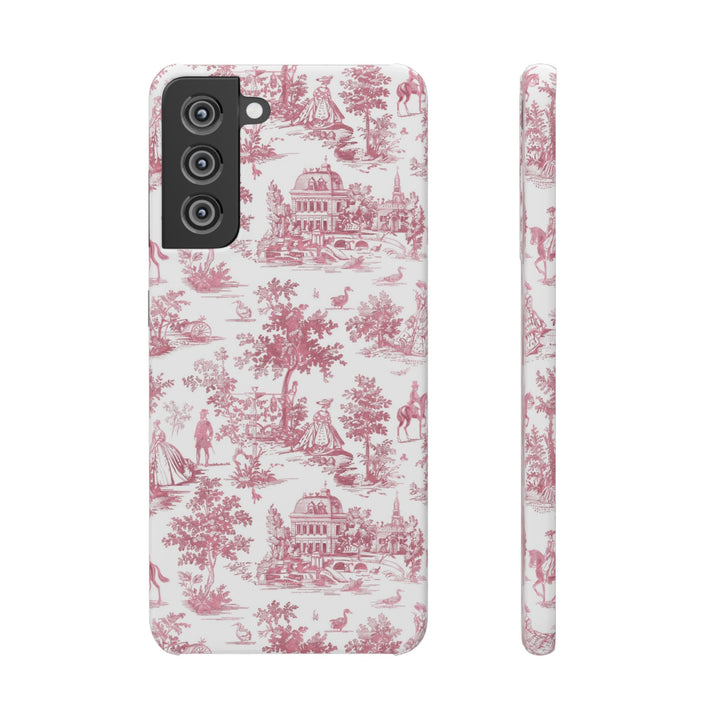 Sleek Snap Pink French Toile Cute Phone Case for iPhone 16 15 14 13 12 11 X Xs Max Xr Pro Plus Samsung Galaxy S24 S23 S22 S21 S20 Note Ultra