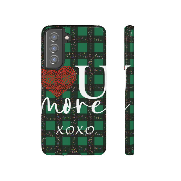 Cute Samsung Phone Cases, Designer Samsung Galaxy S23 Phone Case, Samsung S22 Case, Samsung S21 Case, Samsung S20 Case, Green Plaid Love You - Studio40ParkLane