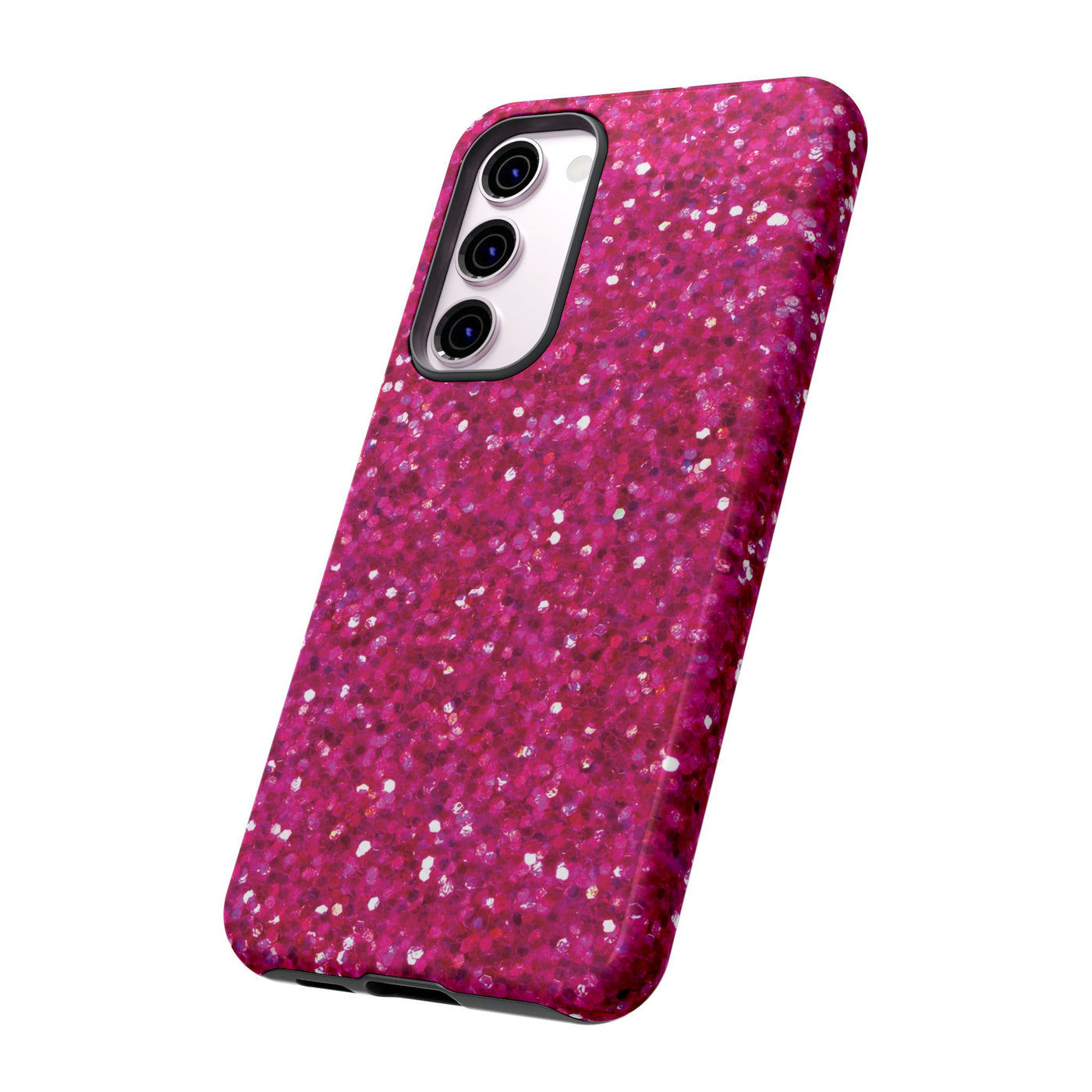 Chic Pink Faux Play on Glitter Effect Cute Phone Case, for IPhone 16 pro Max | Iphone 15, Iphone 14, IPhone 13 Case, 11 8 7, Samsung Galaxy S24, S23, S22, S21, 2 Layer Protection