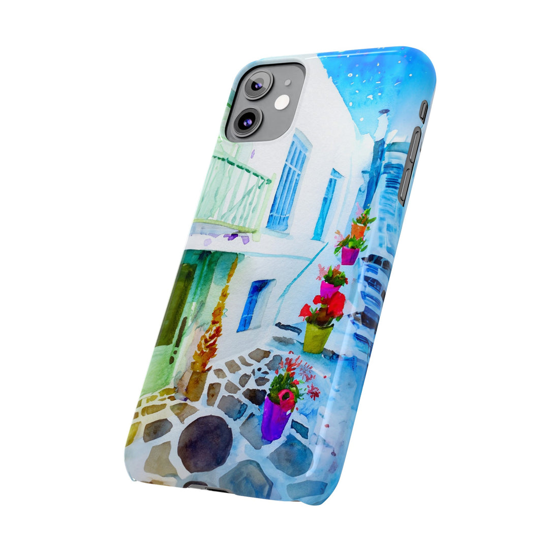 Slim Cute Phone Cases for Iphone | iPhone 15 Case | iPhone 15 Pro Max Case, Iphone 14, Iphone 14 Pro Max, Iphone 13, Colorful Greek Alley Watercolor - Studio40ParkLane