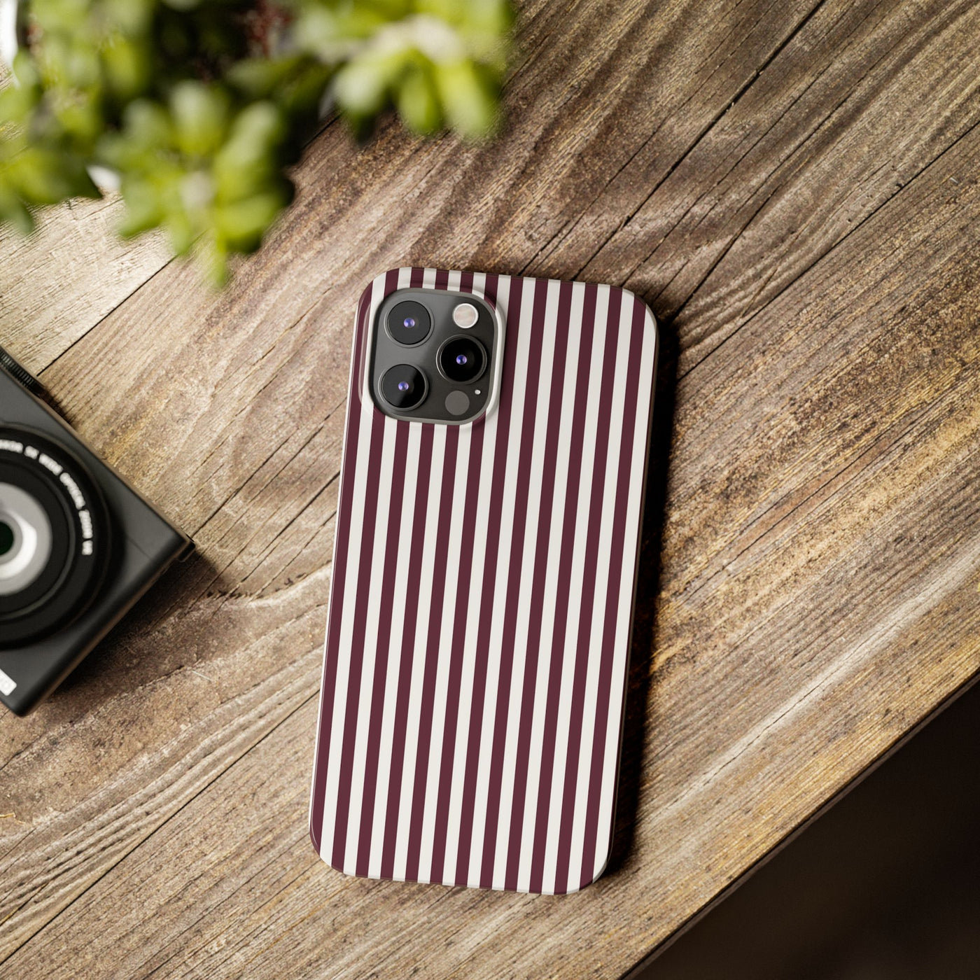 Slim Burgundy Wine Striped Cute Phone Case for Iphone 16 - | iPhone 15 Pro Max Case | iPhone 14 Case Iphone 13 12 11 10 9 8 7 Gift for Her - Studio40ParkLane