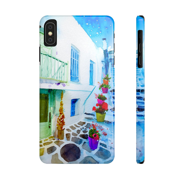 Slim Cute Phone Cases for Iphone | iPhone 15 Case | iPhone 15 Pro Max Case, Iphone 14, Iphone 14 Pro Max, Iphone 13, Colorful Greek Alley Watercolor - Studio40ParkLane
