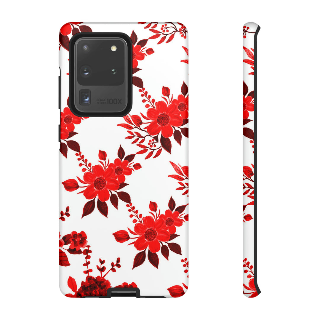 Cute Samsung Phone Case | Aesthetic Samsung Phone Case | Galaxy S23, S22, S21, S20 | Red White Flowers, Protective Phone Case - Studio40ParkLane