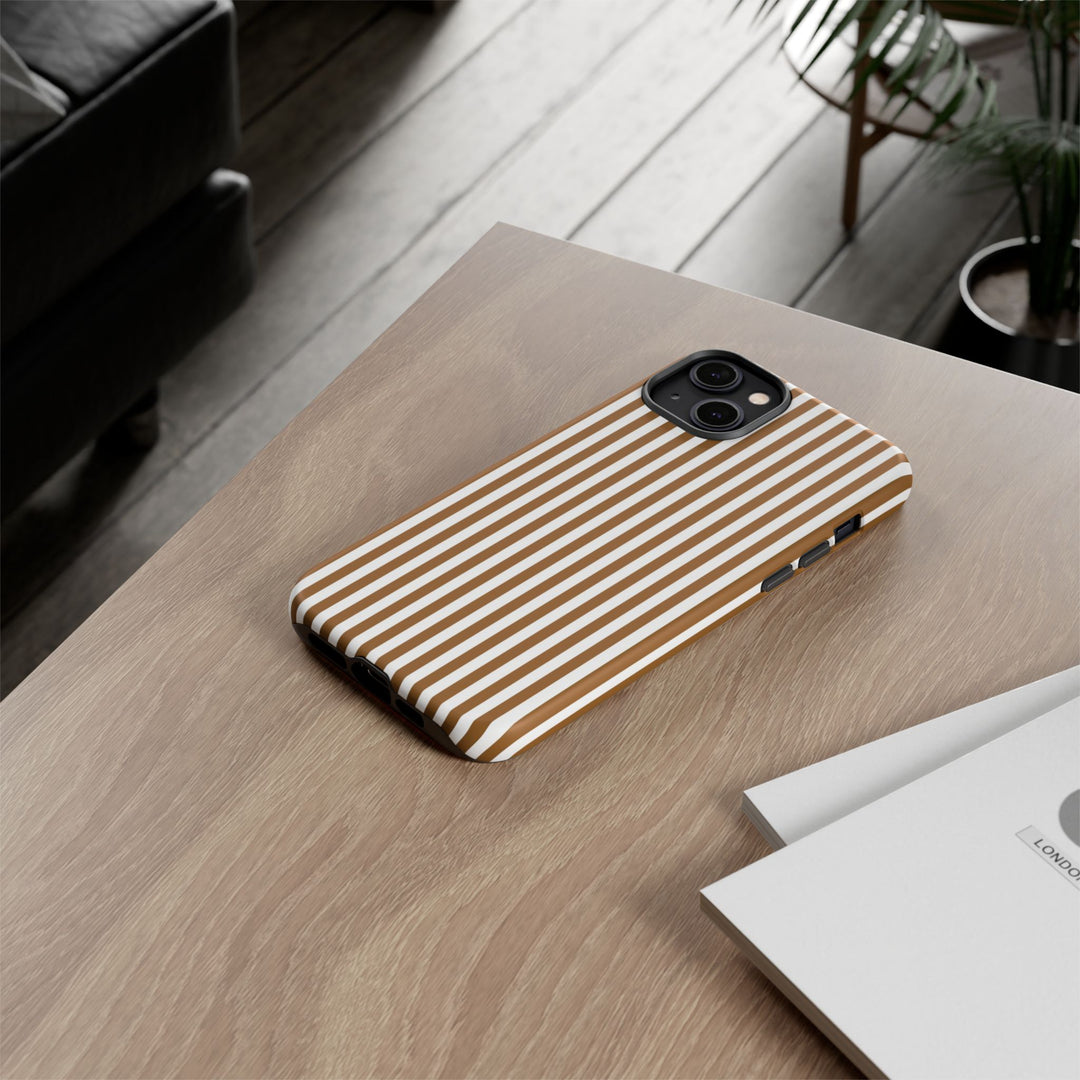 Tough Premium Mocca Brown Stripes Phone Case Gift for Her - For Apple iPhone 16 Pro Max 16e iPhone 15 Pro iPhone Iphone 14 Plus 13 Pro 12 SE XR - Studio40ParkLane