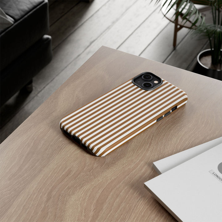 Tough Premium Mocca Brown Stripes Phone Case Gift for Her - For Apple iPhone 16 Pro Max 16e iPhone 15 Pro iPhone Iphone 14 Plus 13 Pro 12 SE XR - Studio40ParkLane