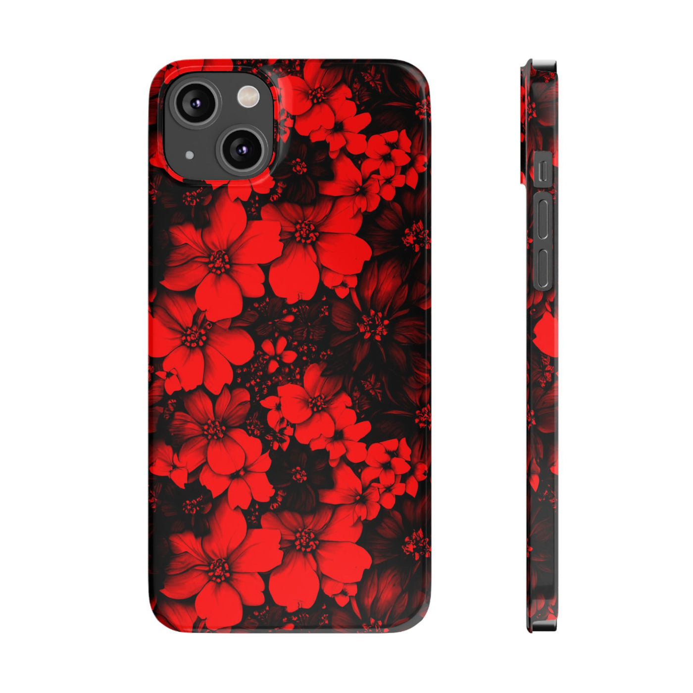 Slim Cute iPhone Cases - | iPhone 15 Case | iPhone 15 Pro Max Case, Iphone 14 Case, Iphone 14 Pro Max, Iphone 13, Red Black Flowers