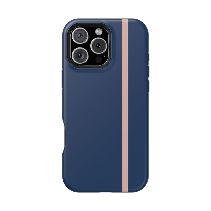 MagSafe Navy Blue Blush Pink Stripe Tough Phone Case iPhone 18 17 16 15 14 13 Pro Max Samsung Galaxy S26 Dual Layer Modern Luxury Cover - Studio40ParkLane