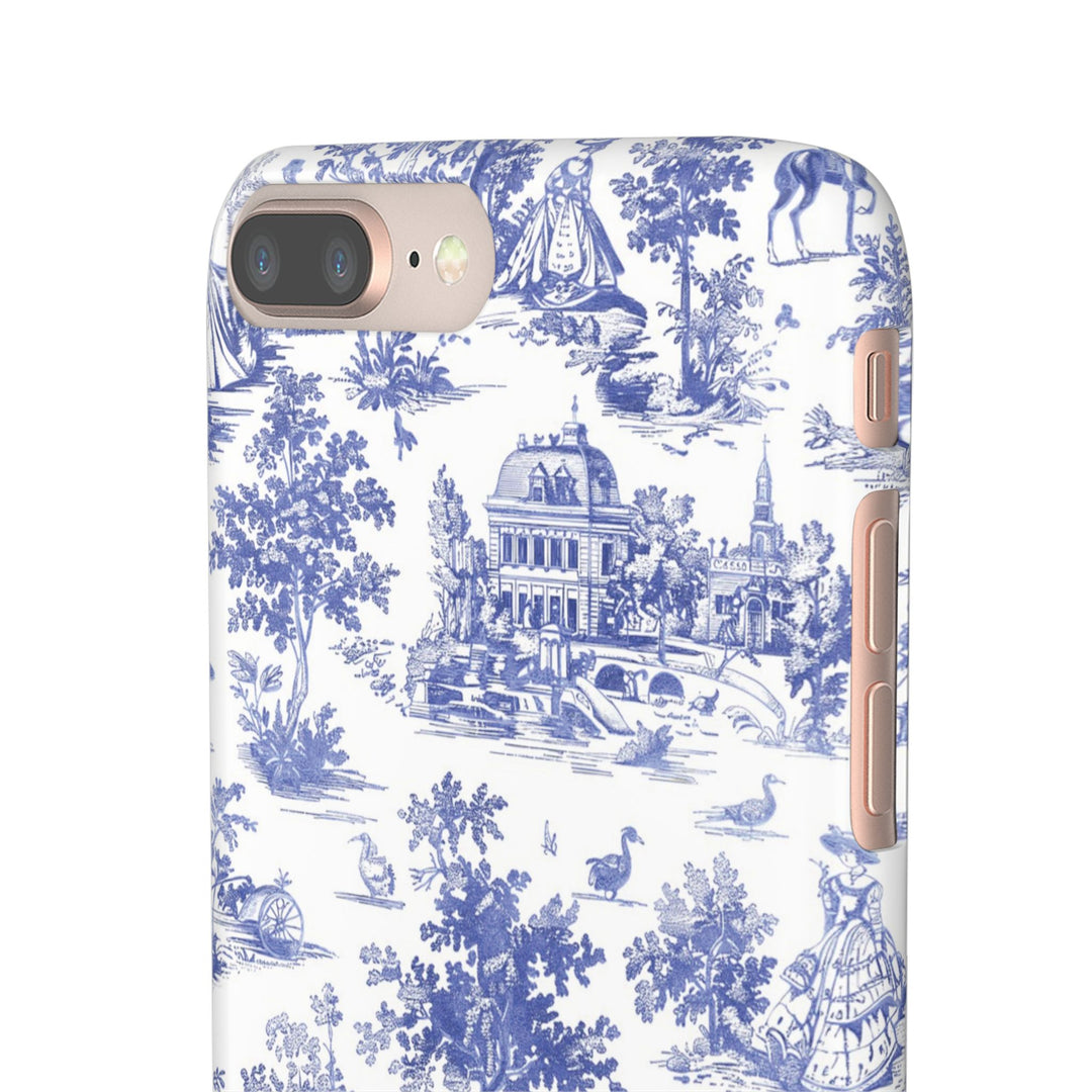 Sleek Snap Blue French Toile Cute Phone Case for iPhone 16 15 14 13 12 11 X Xs Max Xr Pro Plus Samsung Galaxy S24 S23 S22 S21 S20 Note Ultra