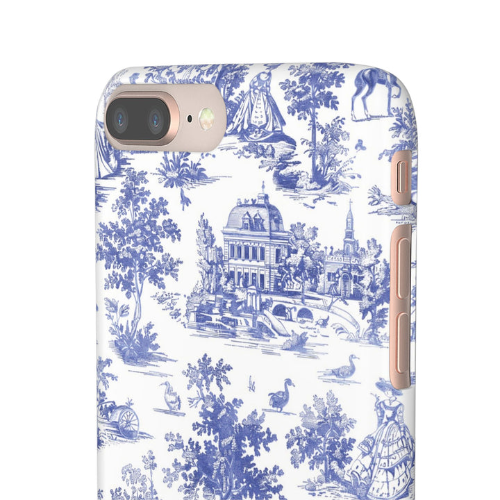 Sleek Snap Blue French Toile Cute Phone Case for iPhone 16 15 14 13 12 11 X Xs Max Xr Pro Plus Samsung Galaxy S24 S23 S22 S21 S20 Note Ultra
