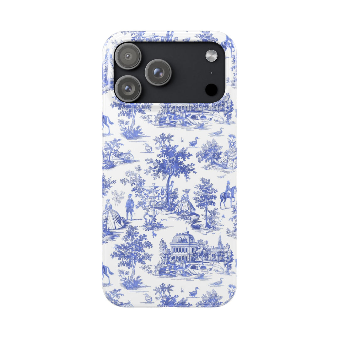 Slim Blue Vintage French Toile Cute Phone Cases for Iphone 16 Pro Max | iPhone 15 Case | iPhone 15 Pro Max Case, Iphone 14, Iphone 14 Pro Max, Iphone 13 12 11 8 7 - Studio40ParkLane