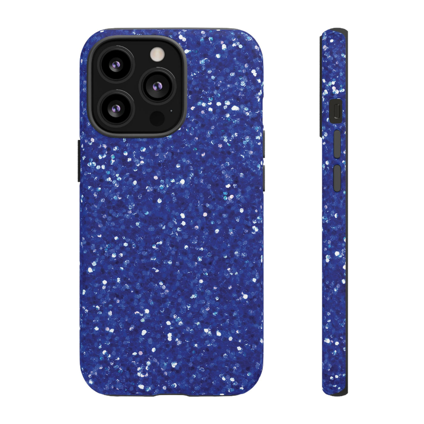 Chic Blue Faux Play on Glitter Effect Cute Phone Case, for IPhone 16 pro Max | Iphone 15, Iphone 14, IPhone 13 Case, 11 8 7, Samsung Galaxy S24, S23, S22, S21, 2 Layer Protection