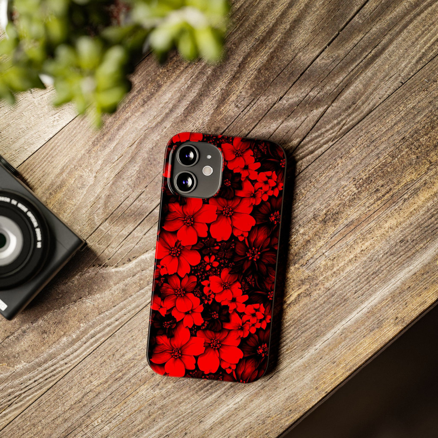 Slim Cute iPhone Cases - | iPhone 15 Case | iPhone 15 Pro Max Case, Iphone 14 Case, Iphone 14 Pro Max, Iphone 13, Red Black Flowers