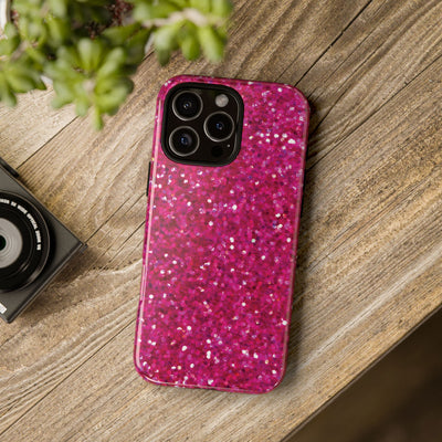 Chic Pink Faux Play on Glitter Effect Cute Phone Case, for IPhone 16 pro Max | Iphone 15, Iphone 14, IPhone 13 Case, 11 8 7, Samsung Galaxy S24, S23, S22, S21, 2 Layer Protection