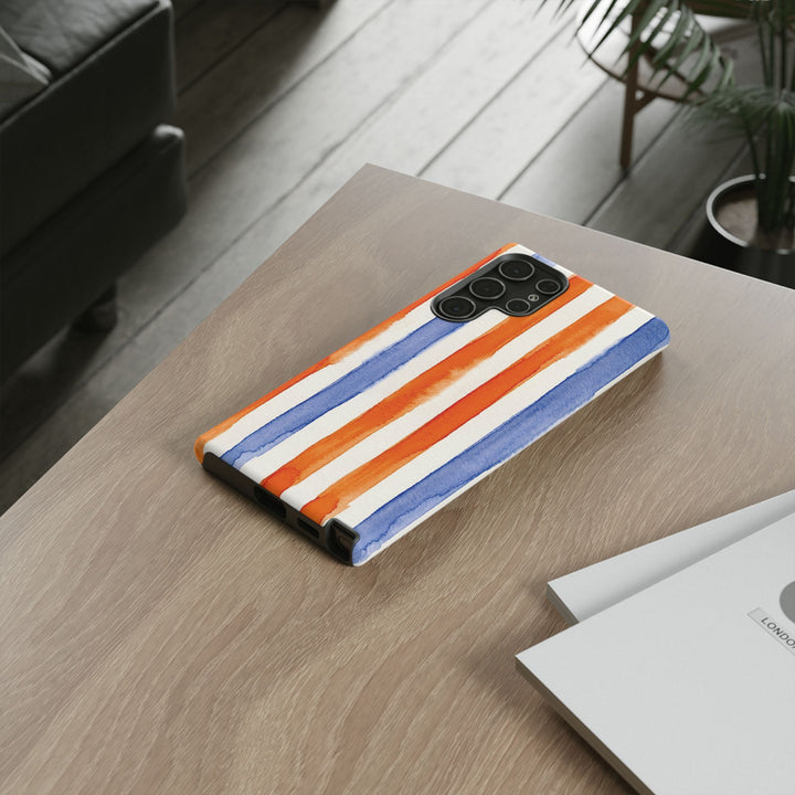 Tough Cute Blue Orange Stripes Phone Case, for IPhone 17 Pro Max | Iphone 17 Air, Iphone 16, IPhone 15, 14 13 12, Samsung Galaxy S26, S25, S24, S23 - Studio40ParkLane