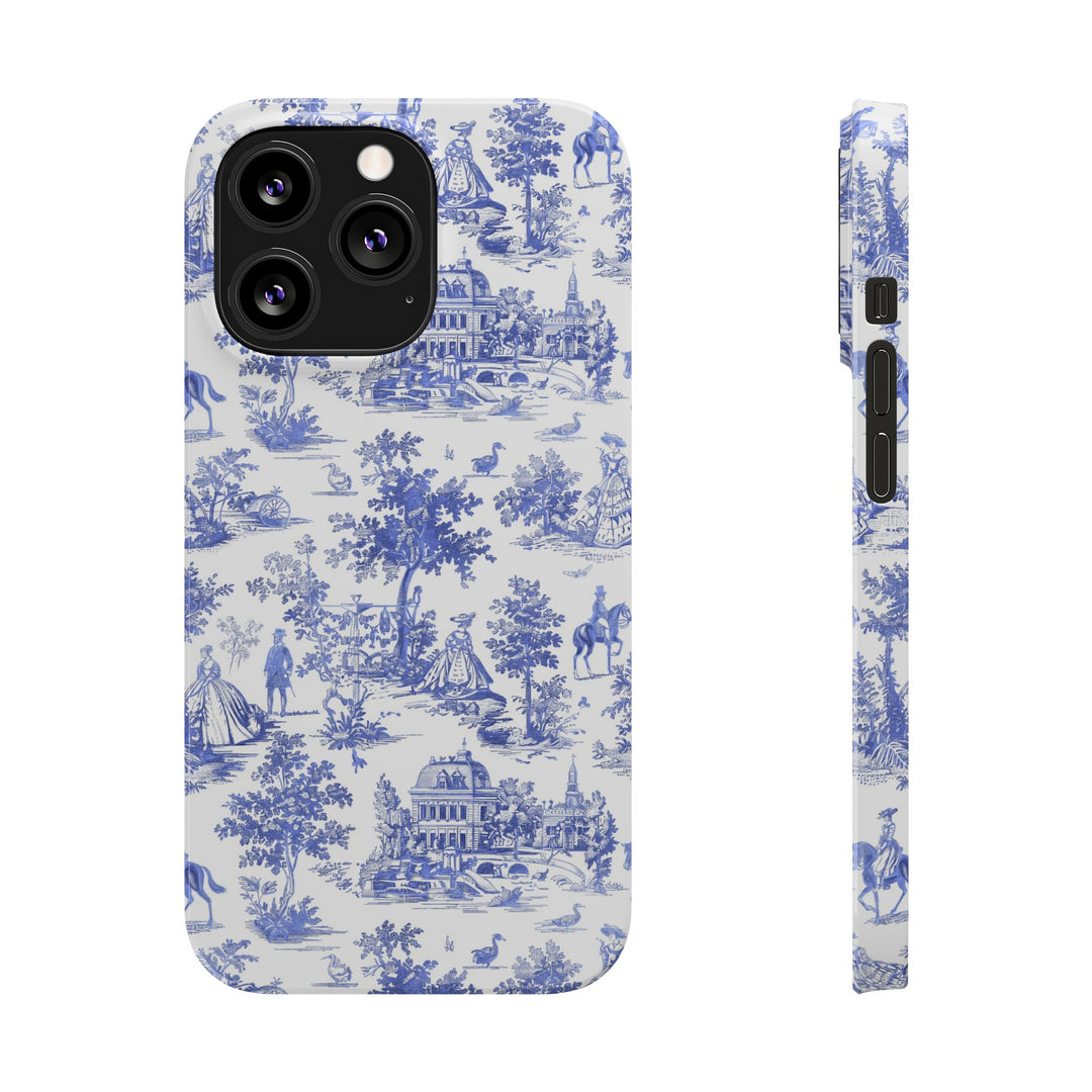 Slim Blue Vintage French Toile Cute Phone Cases for Iphone 16 Pro Max | iPhone 15 Case | iPhone 15 Pro Max Case, Iphone 14, Iphone 14 Pro Max, Iphone 13 12 11 8 7 - Studio40ParkLane